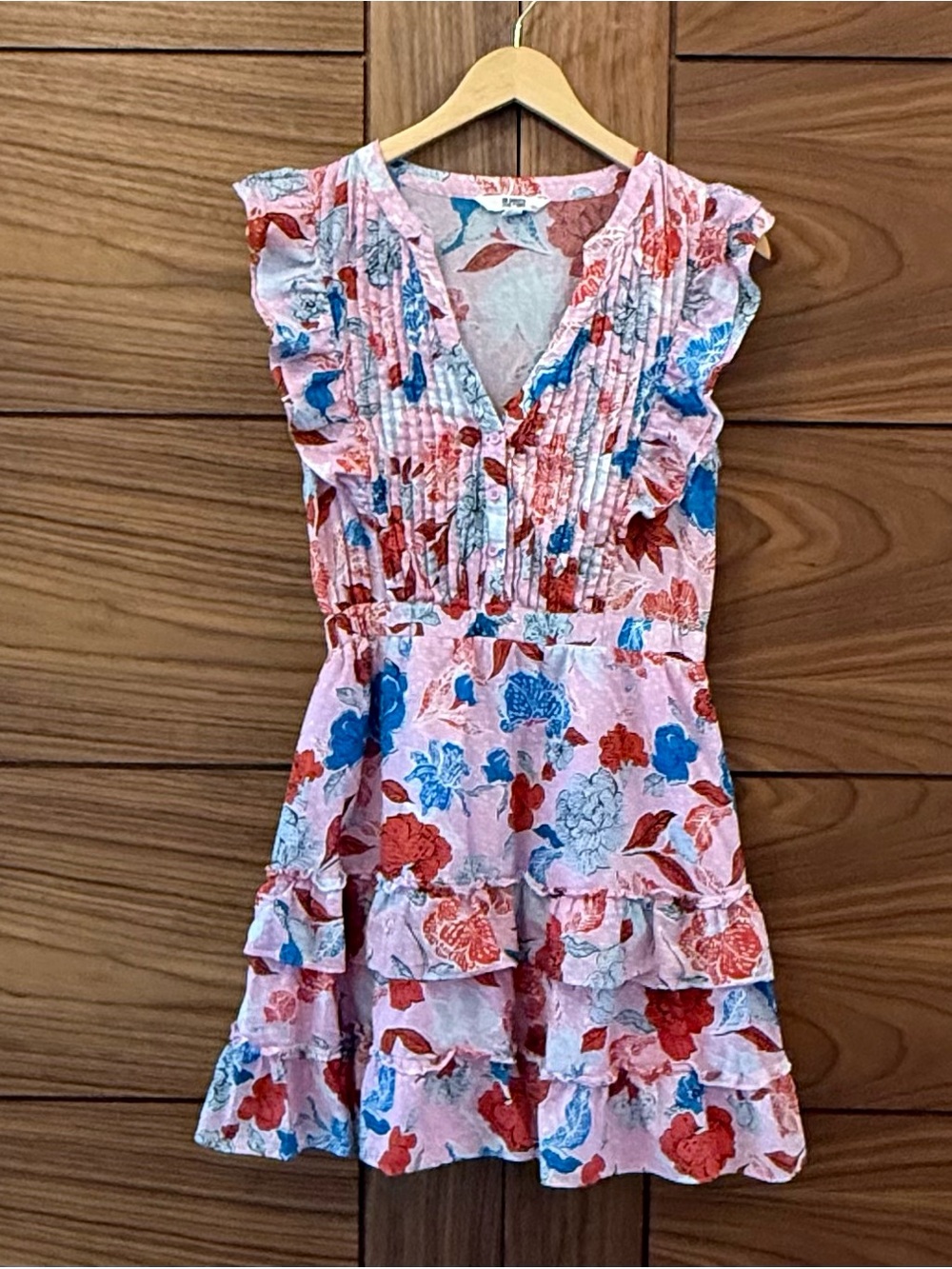 BB Dakota Steve Madden Pink Floral Pintuck Tiered Ruffle Mini Dress Medium